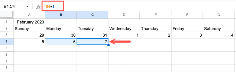 Plus 1 formulas in the next row