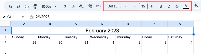 Font in the Google Sheets toolbar