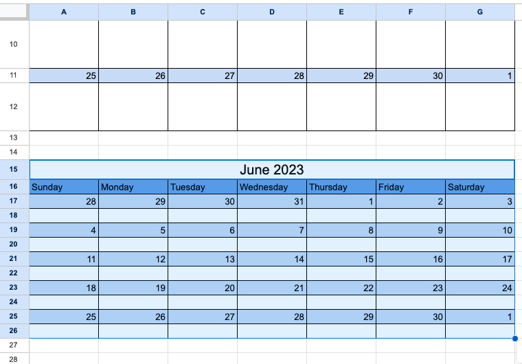 Monthly calendar pasted