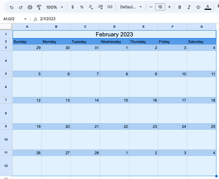 Calendar selected to add a border