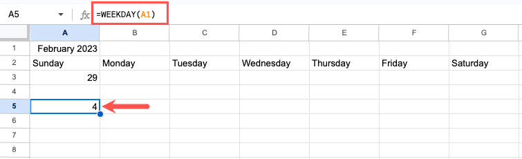 Weekday formula in Google Sheets