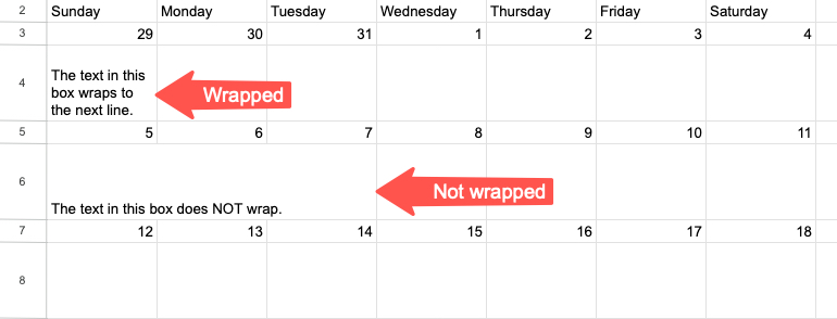 Wrapped versus not wrapped text in Google Sheets