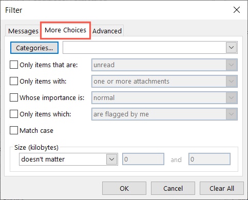 More Choices tab for a condition