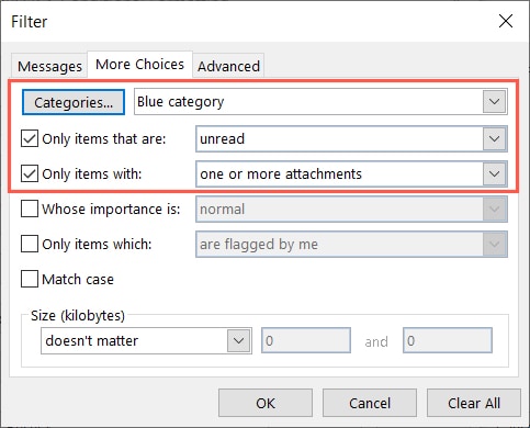 More Choices tab example for a condition