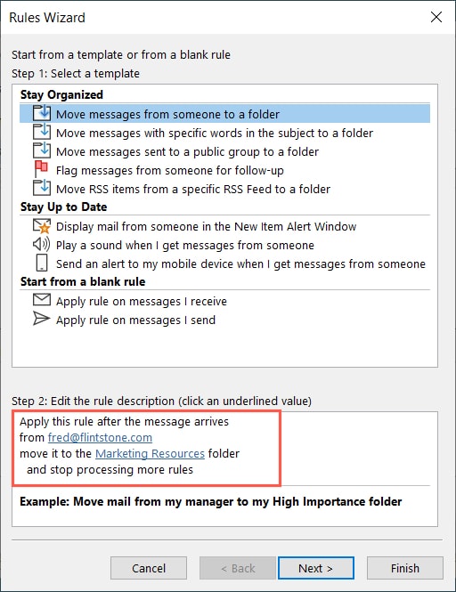 Move Messages in the Rules Wizard