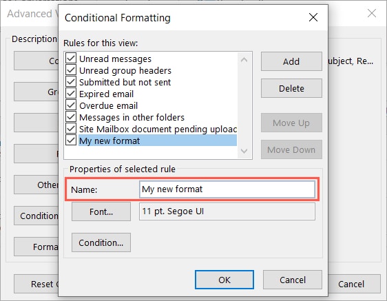 Name field for conditional formatting