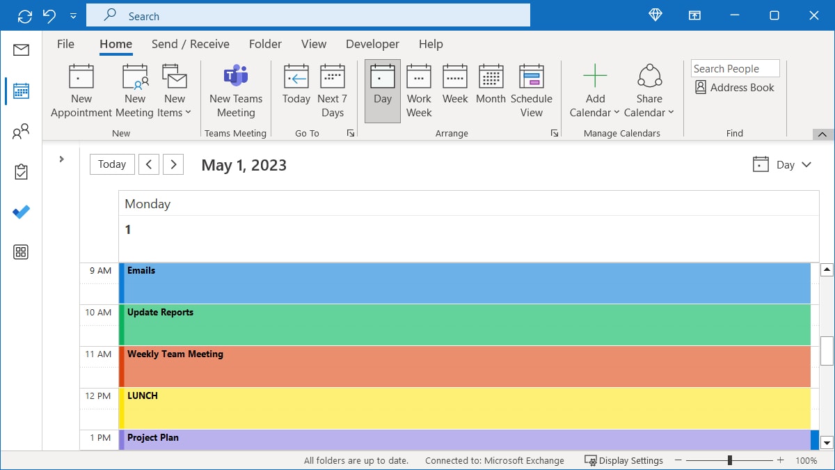 Categorized events in Outlook Calendar Day view