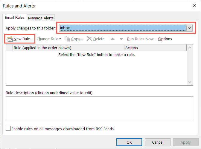 New Rule in the Rules and Alerts box