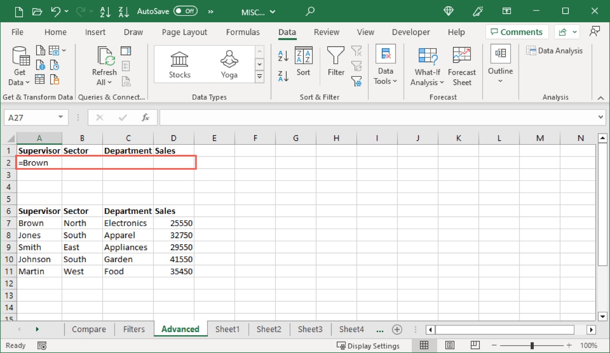 One condition for an advanced filter