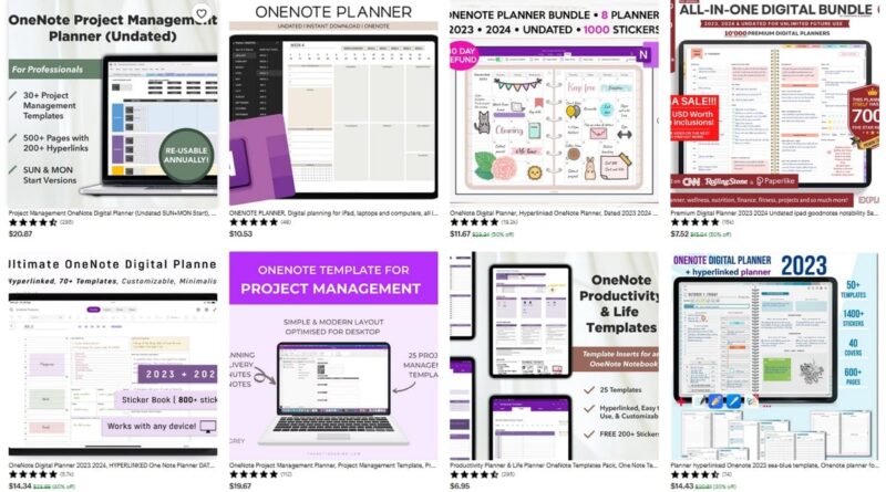 OneNote templates on Etsy
