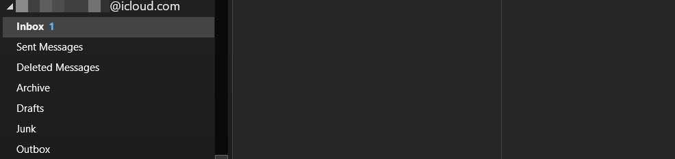 iCloud email inbox visible in Outlook app for Windows. 