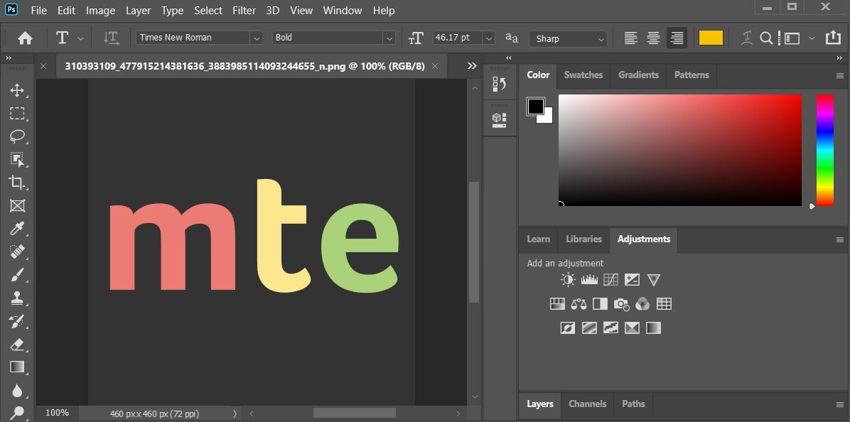 New project in Photoshop for Windows.