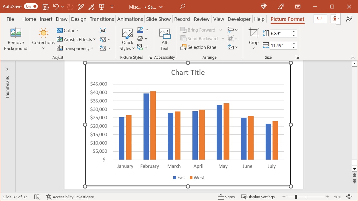 Pasted a Picture as a chart in PowerPoint