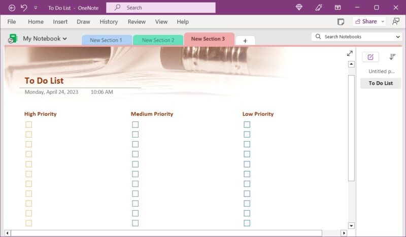 Prioritized To Do List template in OneNote