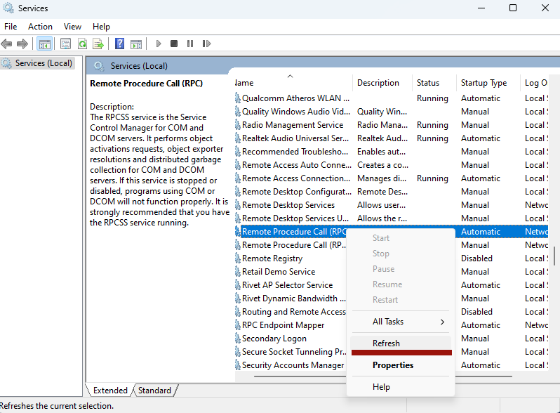 Refreshing RPC service via Services app. 