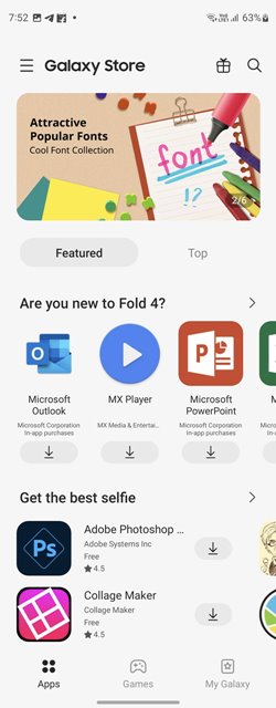 Samsung Galaxy Store view on Samsung phone. 