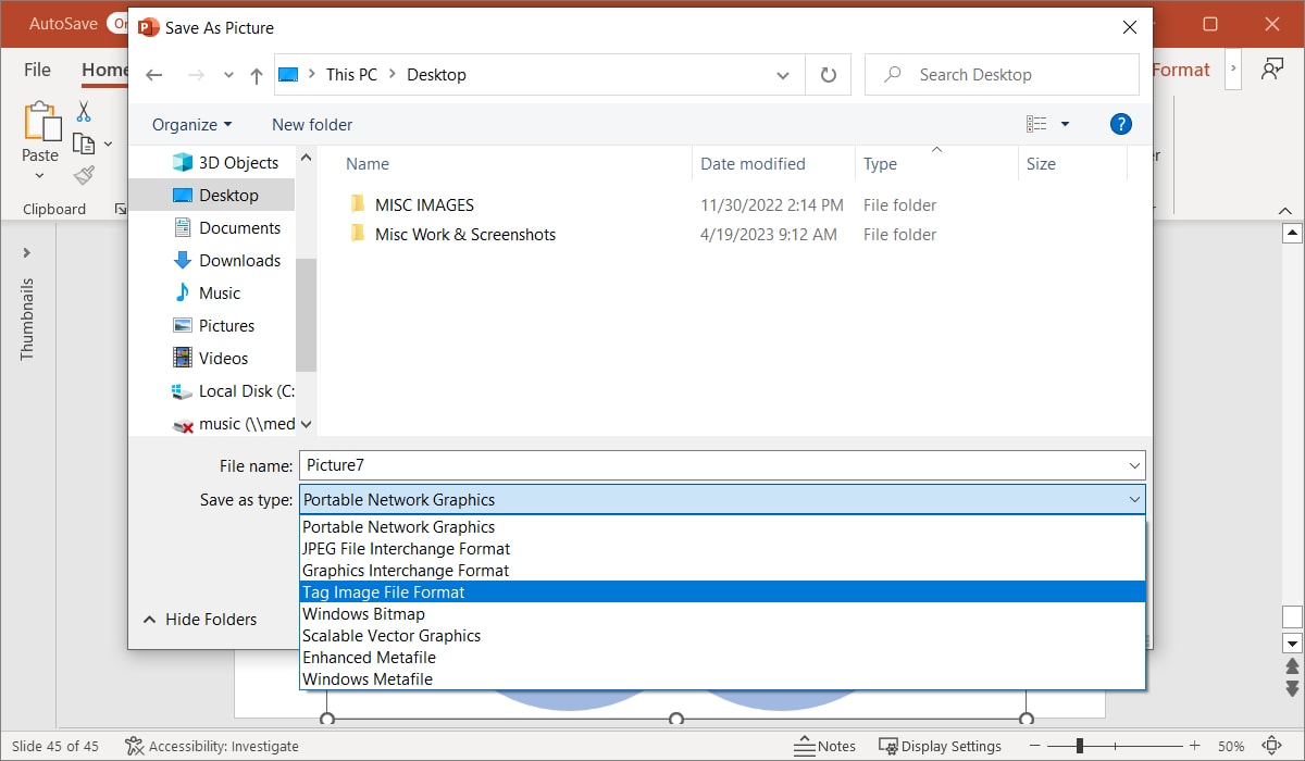 Save As Picture dialog box in PowerPoint