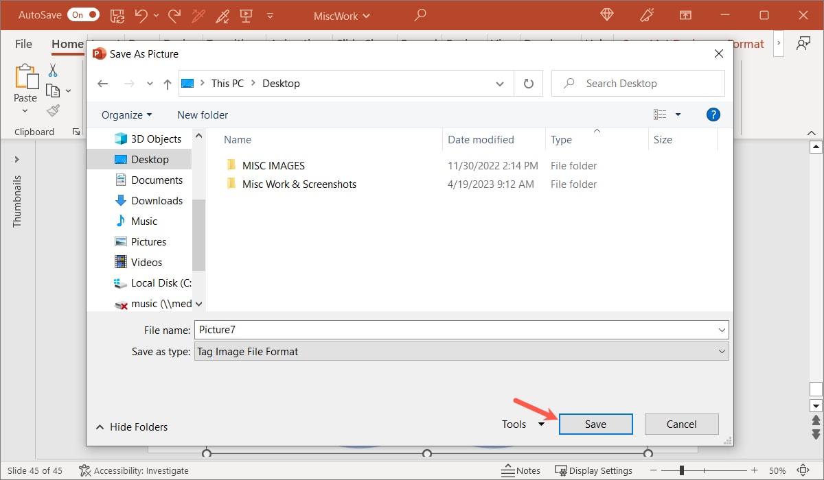 Save a picture from PowerPoint