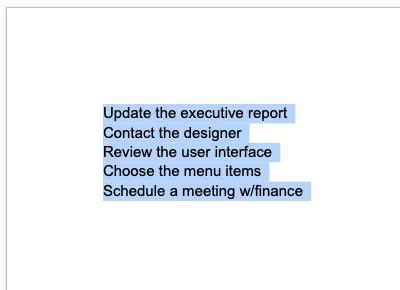 Selected text for a Checklist