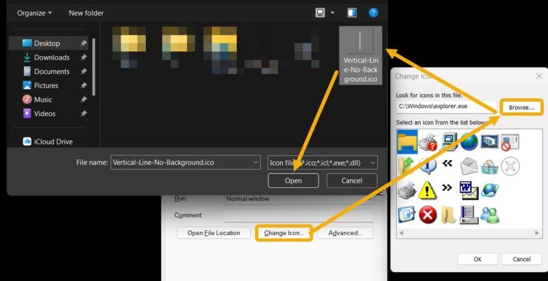 Clicking on "Change Icon" button in folder Properties window. 