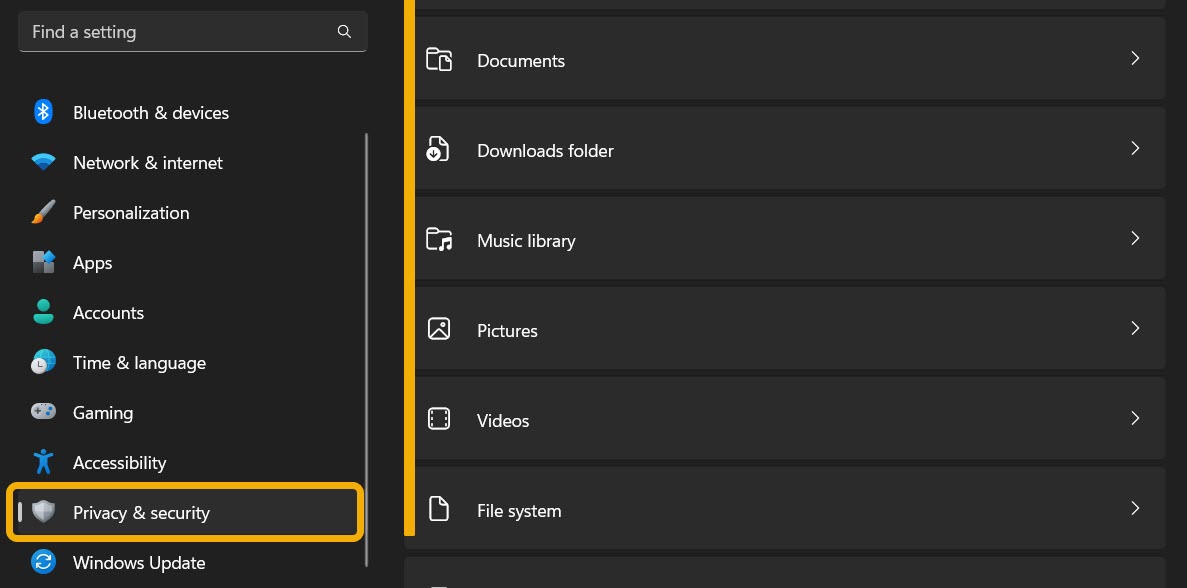 Additional privacy settings in Windows Settings.