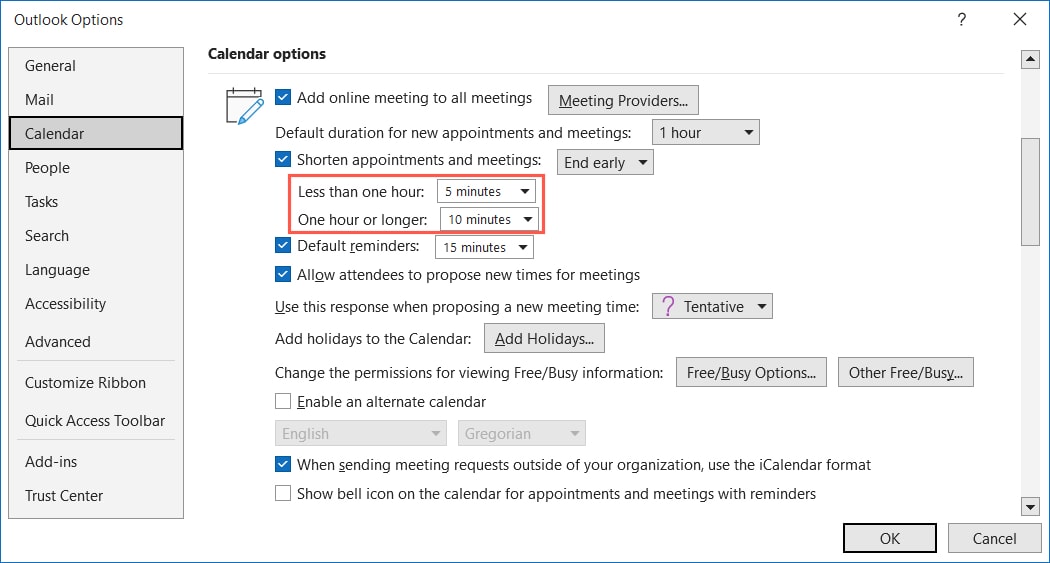 Shorten Events timing options in Outlook