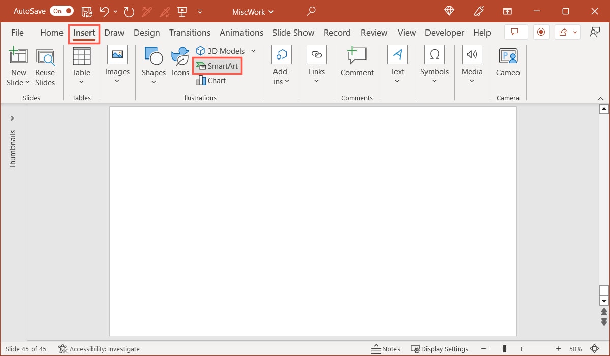 SmartArt on the Insert tab in PowerPoint