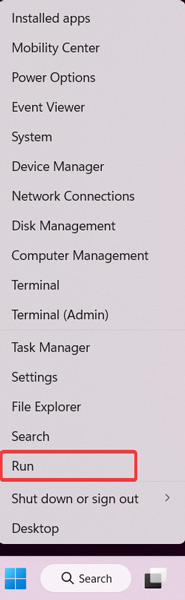 Clicking on "Run" from the WinX menu.