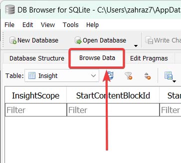 Clicking on "Browser Data" button in DB Browser.