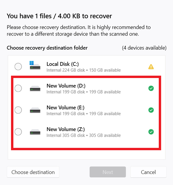 Selecting the location for your saved Sticky Notes in Disk Drill.