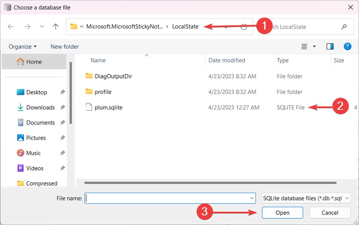 Opening SQLITE file from File Explorer.