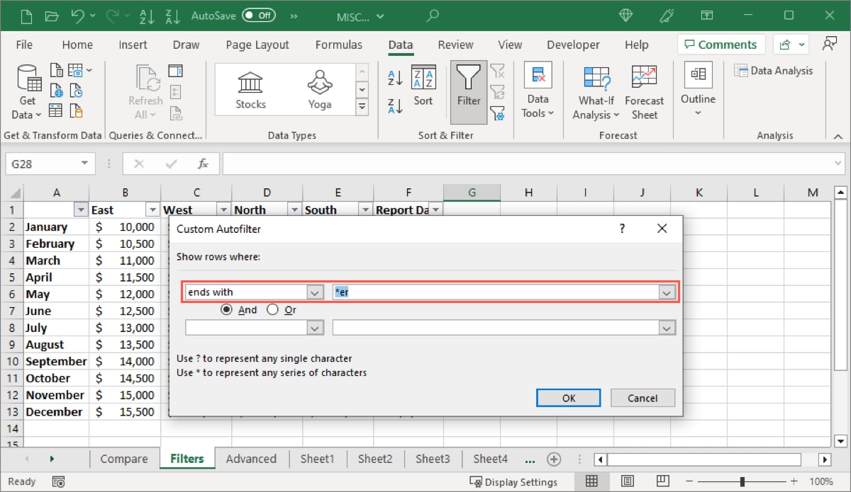 Text Filters condition