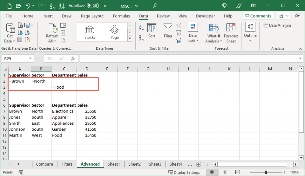 Three conditions for an advanced filter