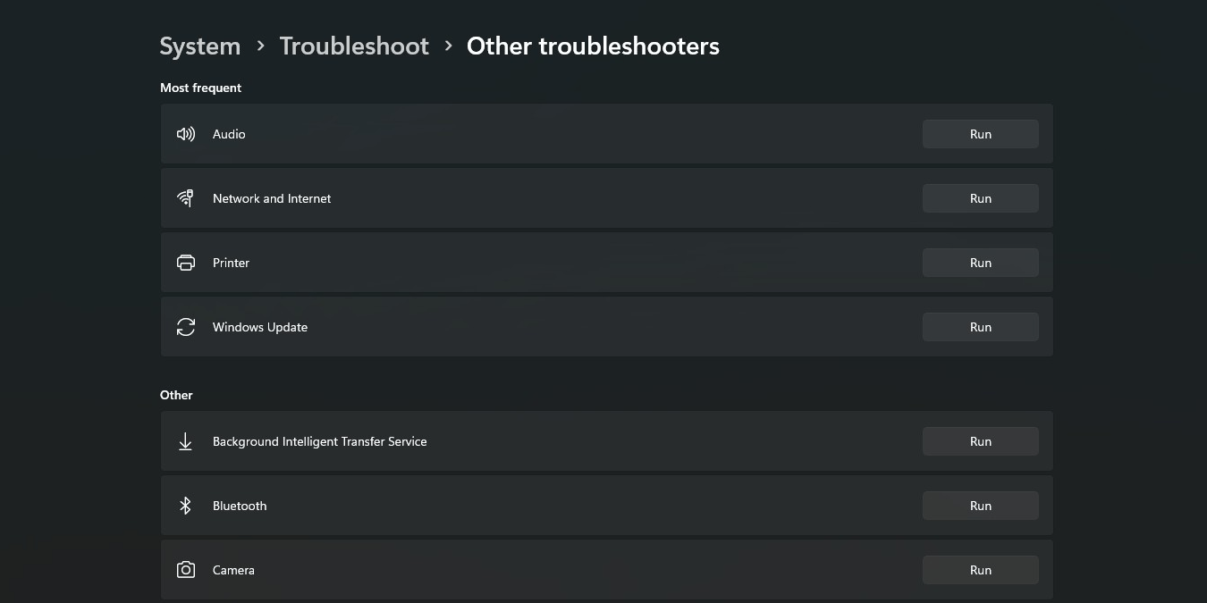 Windows 11 Troubleshoot Settings screen