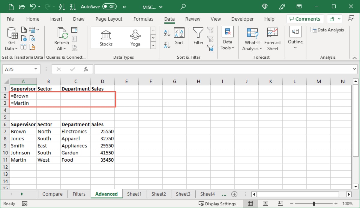 Two conditions for an advanced filter