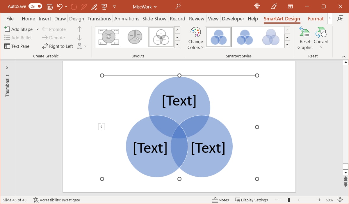 Venn diagram inserted in PowerPoint