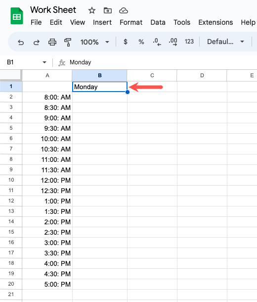 Sunday entered for a weekly schedule 