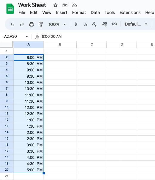 Times from a daily schedule entered in Google Sheets