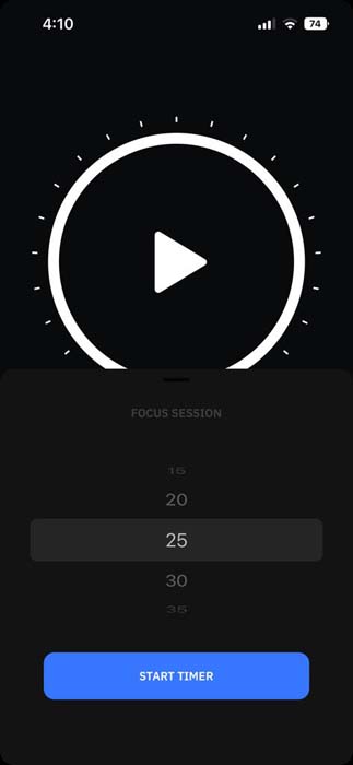 Pomodoro Timer App Emphasis Timer Start Page