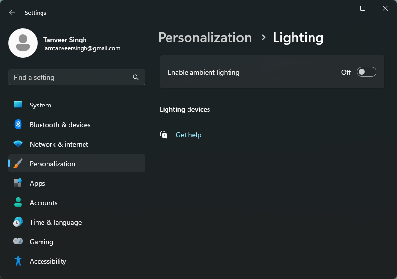 Turning on the "Enable ambient lighting" option. 