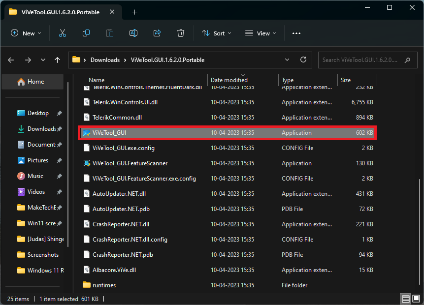 Installing ViVeTool_GUI executable on Windows. 