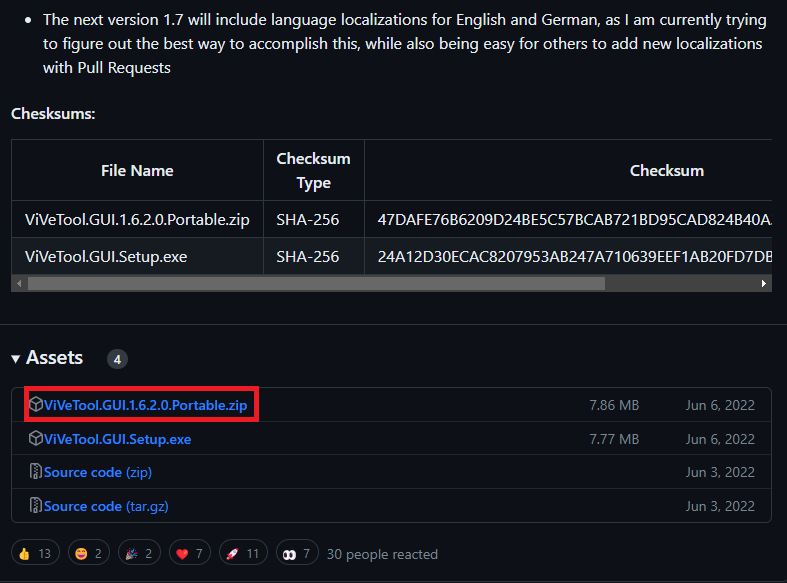 Downloading ViVeTool off GitHub page.