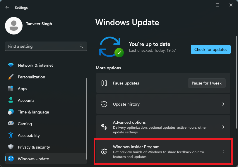 Activating the "Windows Insider Program" option under Windows Update in Settings.