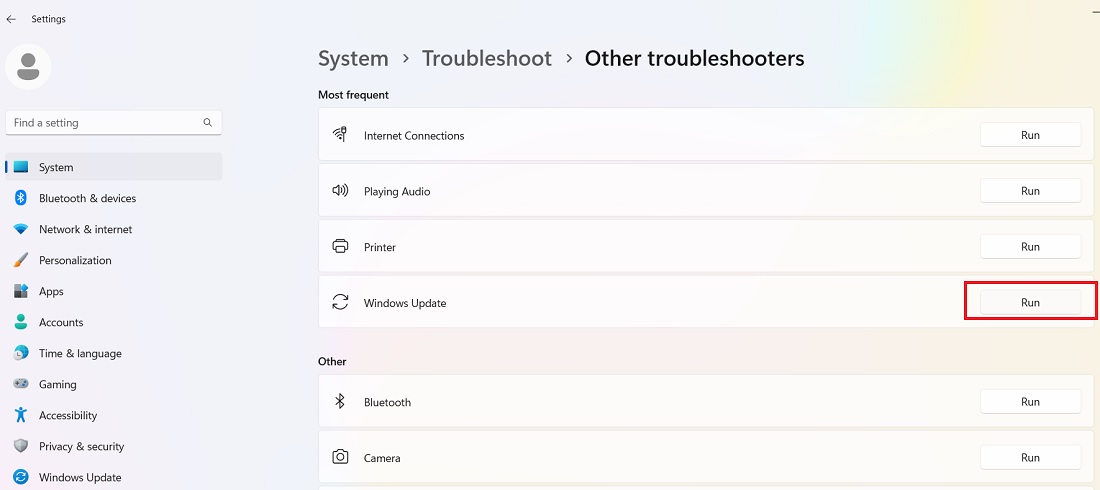 Choosing Other Troubleshooters option in Windows 11 System Troubleshoot.