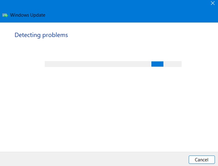Windows Update troubleshooter detecting problems in Windows 11.