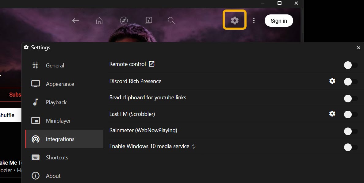 Tweaking settings in YTMDesktop app.