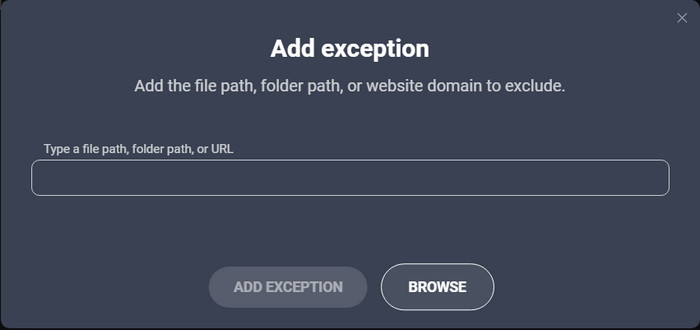 Browsing for the exception app in AVG.