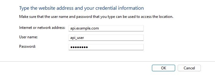 Adding a new Generic credential in Credential Manager. 