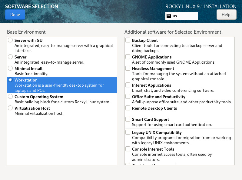 A screenshot of the Rocky Linux installer prompt.