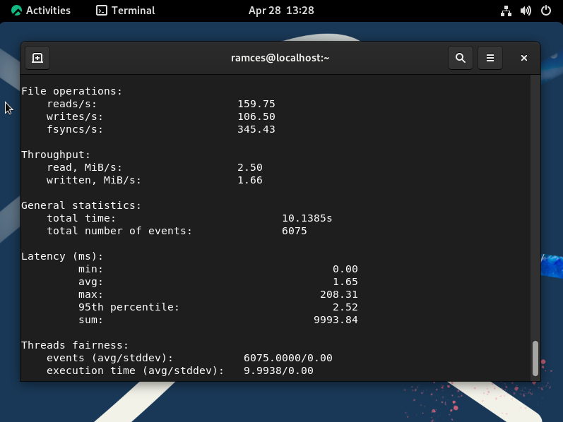 A screenshot of the File IO results in Rocky Linux.